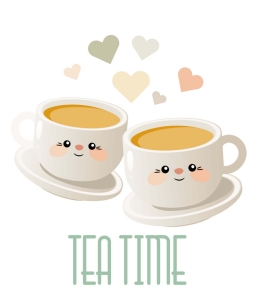 Tea time. Cute illustration with two cups of tea. Vector.